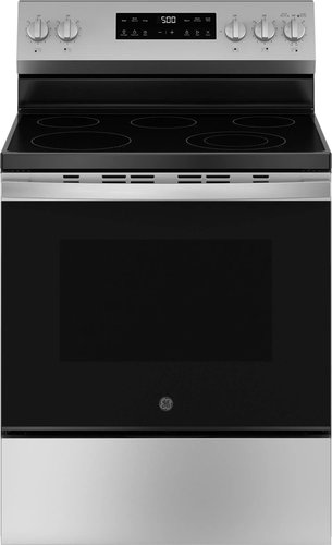GE - 5.3 Cu. Ft. Freestanding Electric Range with Self-Clean and Steam Cleaning Option and Crisp Mode - Stainless Steel