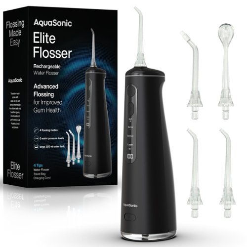 AquaSonic - Elite Flosser - Rechargeable Water Flosser with 4 Tips - Oral Irrigator with 4 Modes - Portable & Cordless - Black