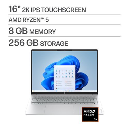 HP - OmniBook 3 16" 2K Touchscreen Laptop - AMD Ryzen 5 40 (2025) - 8GB Memory - 256GB SSD - Glacier Silver